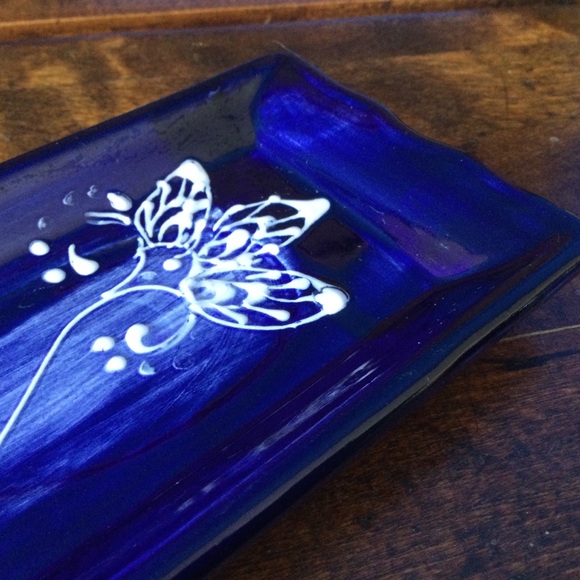 Alfareria Luis Jimenez Hand Painted Spain Blue Ceramic Tray 11"x3" - Picture 3 of 12